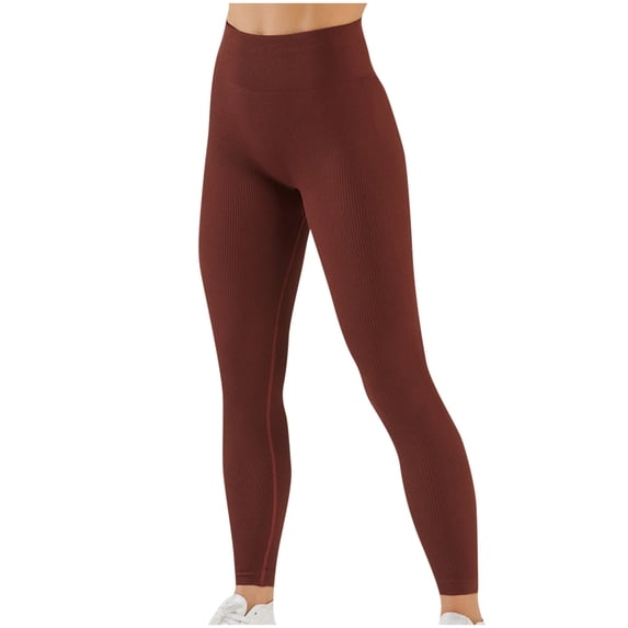 Enjoytime Women's Pants Solid Color Elastic High Waist Stretchy Leggings Workout Athletic Gym Casual Yoga Pants Coffee M