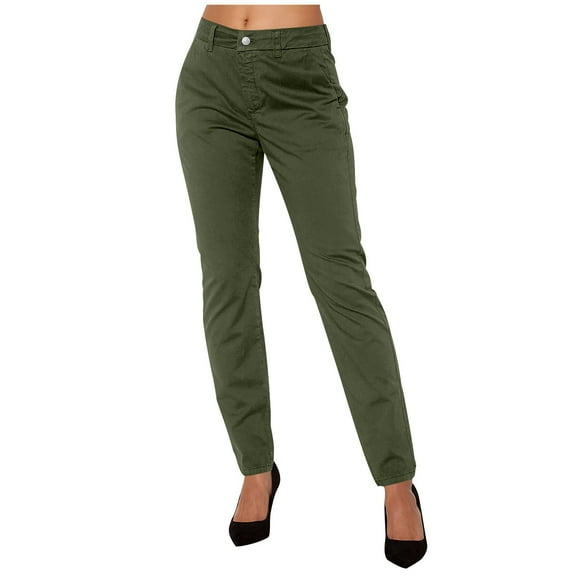 Enjoytime Women's Pants Solid Color Elastic Waist Full Length Trousers Business Casual Pants for Women Army Green XXL