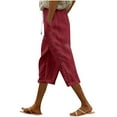 thumbnail image 1 of Enjoytime Women's Pants Solid Color Elastic Waist Side Button Casual Trousers 2025 Trendy Fashion Cropped Pants with Pockets Wine XL, 1 of 5