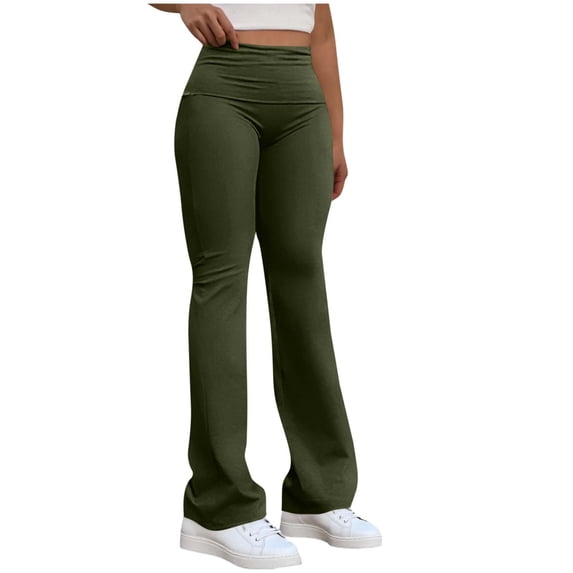 Enjoytime Women's Pants Solid Color Elastic Waisted Long Sweatpants with Pockets Workout Loose Casual Trousers Army Green M