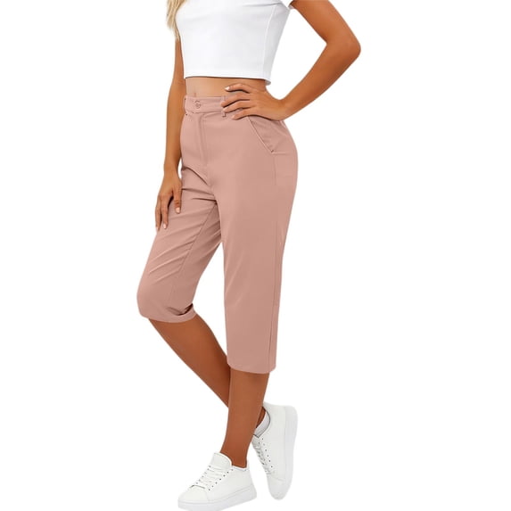 Enjoytime Women's Pants Solid Color High Waist Capri Pants Spring Summer Work Business Casual Trousers Trousers