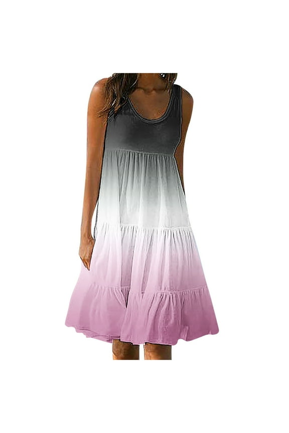 Enjoytime Women's Plus Size Summer Casual Dresses Round Neck Color Block Sleeveless Beach Flowy Comfy Sundresses for Women Boho Dresses for Women