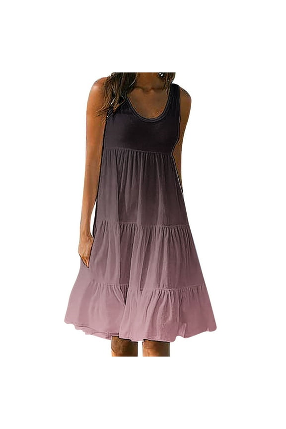 Summer Savings! Enjoytime Women's Plus Size Summer Casual Dresses Round Neck Color Block Sleeveless Beach Flowy Comfy Sundresses for Women Boho Dresses for Women 2024