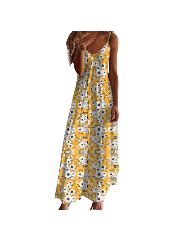 Women's Plus Size Summer Sleeveless Dresses Fashion Boho Floral Print Sundresses For Women 2025 Pleated Flowy Maxi Long Dresses Clothes