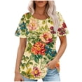thumbnail image 1 of Enjoytime Women's Shirts Top Short Sleeve Flower Printed Shirts Tops Pleated Crew Neck Casual Loose Lightweight Blouses For Women, 1 of 5