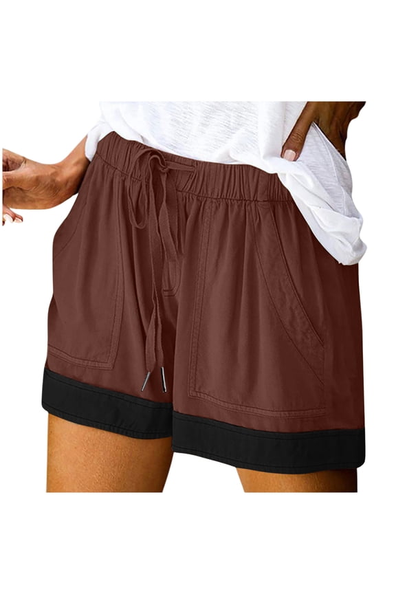 Women's Shorts Patchwork Drawstring Elastic Waist Summer Casual Travel Shorts with Pockets