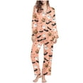 thumbnail image 1 of Enjoytime Women's Sleepwear 2 Piece Set Halloween Printed Lapel Long Sleeve Button Down Blouse Pants Pumpkins Ghost Pajamas Trendy Cozy Loungewear, 1 of 6