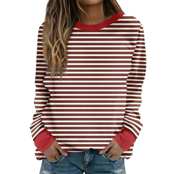 Enjoytime Women's Stripe Printed Sweatshirt Plus Size Long Sleeve Shirt Top Casual Loose Fit Pullover Tops Clothes Winter Fashion 2025