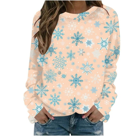 Enjoytime Women's Sweatshirt Christmas Printed Long Sleeve Crewneck Sweatshirts Winter Warm Casual Pullover Tops Plus Size Fall Fashion Clothes Multicolor XXXL