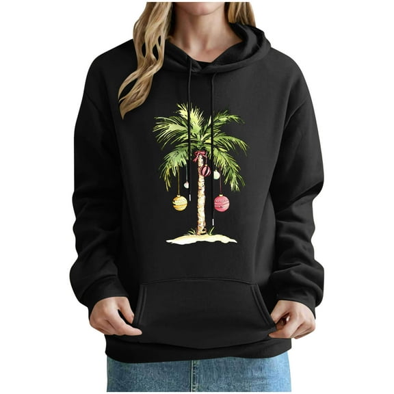 Enjoytime Women's Sweatshirt Cute Printed Long Sleeve Sweatshirts Xmas Holiday Christmas Lights Pullover Hoodies Black S