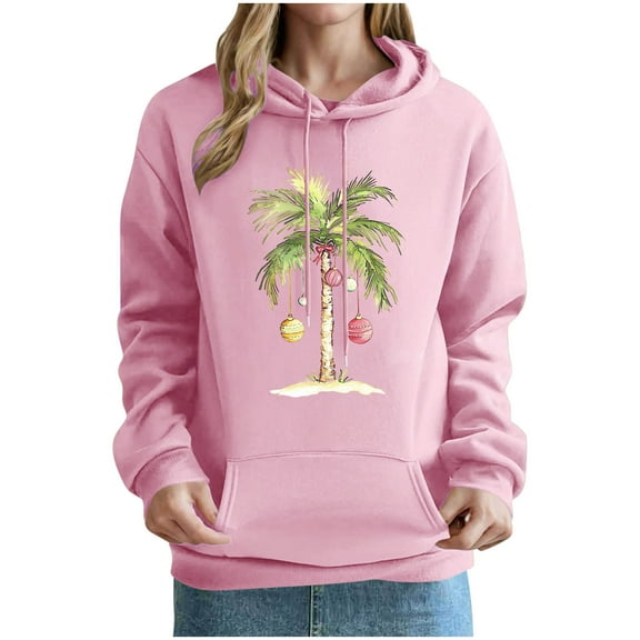 Enjoytime Women's Sweatshirt Cute Printed Long Sleeve Sweatshirts Xmas Holiday Christmas Lights Pullover Hoodies Pink M