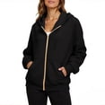thumbnail image 1 of Enjoytime Women's Sweatshirt Fashion Solid Color Long Sleeve Zip Up Hoodie Fall Winter Casual Loose Pullover Tops Black S, 1 of 7