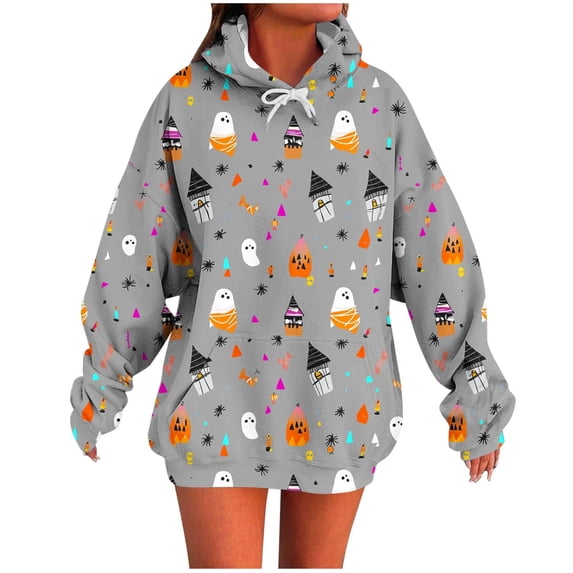 Enjoytime Women's Sweatshirt Halloween Ghost Printed Long Sleeve Hoodies Fall Fashion Cute Spooky Vintage Pullover Tops
