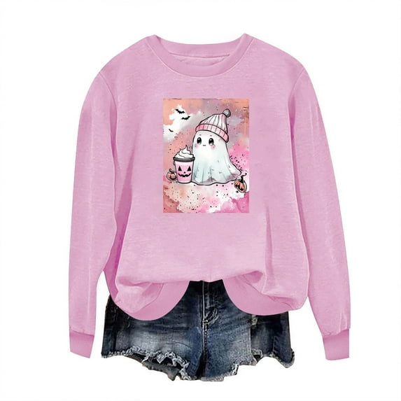 Enjoytime Women's Sweatshirt Halloween Printed Long Sleeved Casual Pullover Tops Crewneck Fall Fashion Clothes