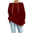 thumbnail image 1 of Enjoytime Women's Sweatshirt Solid Color Long Sleeve Off Shoulder Neck Pullover Tops with Drawstring Casual Comfy Fall Winter Sweatshirts Red XXL, 1 of 7