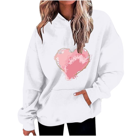 Enjoytime Women's Sweatshirts Plus Size Crewneck Heart Graphic Print Casual Tops with Pockets Pullover Winter Fall Warm Comfy Womens Casual Tops