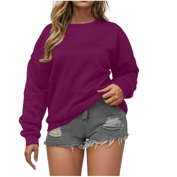 Enjoytime Women's Sweatshirts Solid Color Casual Crewneck Sweatshirt Trendy Long Sleeve Pullover Tops Fall Winter Clothes 2025
