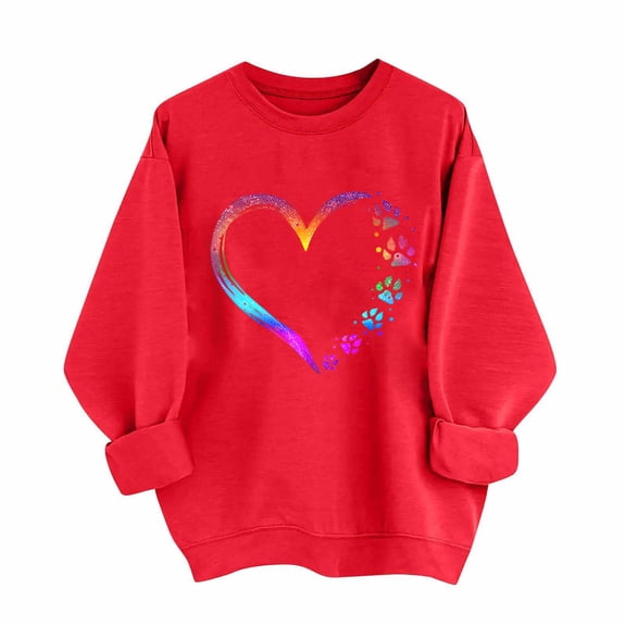 Enjoytime Women's Sweatshirts Valentines Cute Heart Print Long Sleeve Crewneck Sweatshirt Casual Loose Pullover Tops Navy XL