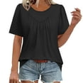 thumbnail image 1 of Enjoytime Women's Tops Solid Color Round Neck Pleated Short Sleeve Blouses Fashion Business Casual Work Shirt 2026 Black XL, 1 of 8
