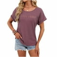 thumbnail image 1 of Enjoytime Women's Tops Solid Color Round Neck Short Sleeve Shirts Lace Patchwork Trendy Casual Work Blouses Red L, 1 of 6