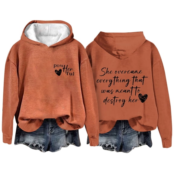 Enjoytime Women's Tops Valentine's Day Printed Long Sleeve Sweatshirt Casual Fashion Pullover Oversized Hoodie Orange M