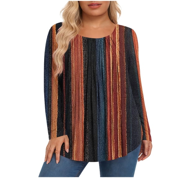 Enjoytime Women's Tops Vintage Printed Crewneck Long Sleeve Shirts 2026 Spring Business Casual Plus Size Blouse