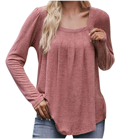 Enjoytime Women's Winter Tops Solid Color Long Sleeve Pleated Blouse Crewneck Pullover Blouses Casual Loose 2025 Clothes