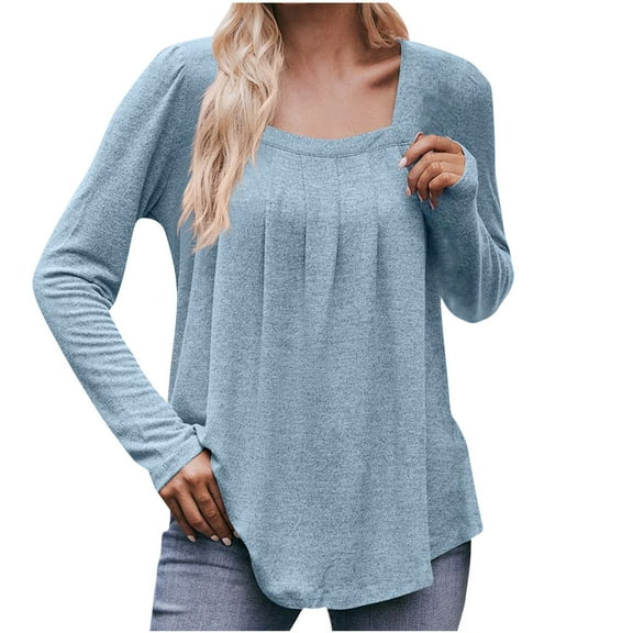 Enjoytime Women's Winter Tops Solid Color Long Sleeve Pleated Blouse Crewneck Pullover Blouses Casual Loose 2025 Clothes