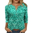 thumbnail image 1 of Enjoytime Women's Winter Tops Vintage Print V-Neck Button Down Shirt Business Plus Size Clothing Casual 3/4 Sleeve Blouses for Women Multicolor XXXL, 1 of 6