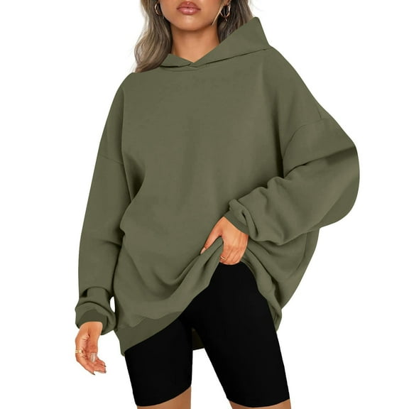 Enjoytime Women's Winter Warm Hoodie Solid Color Long Sleeve Pullover Sweatshirts Fashion Casual Loose Tops