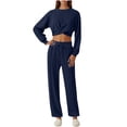 thumbnail image 1 of Enjoytime Womens 2 Piece Outfits Winter Solid Color Round Neck Cropped Sweatshirts High Waisted Pants Sweatsuits Going Out Travel Womens Loungewear Set, 1 of 7