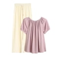 thumbnail image 1 of Enjoytime Womens 2 Piece Outfits Round Neck Puff Sleeve Blouse with Wide Leg Pants Matching Sets Plus Size Casual Loungewear, 1 of 6