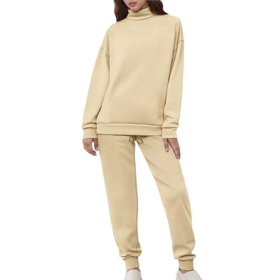 Enjoytime Womens 2 Piece Outfits Solid Color Crew Neck Long Sleeve Tops Trousers Loungewear Fall Winter Warm Casual Matching Set