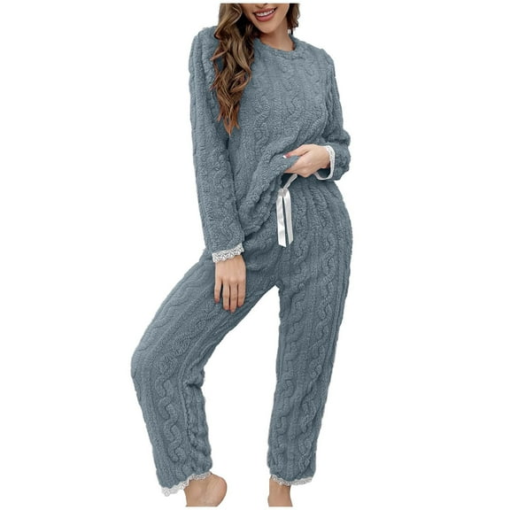 Enjoytime Womens 2 Piece Outfits Solid Color Long Sleeve Tops Loose Pants Loungewear Comfy Soft Warm Fall Winter Matching Set