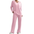 thumbnail image 1 of Enjoytime Womens 2 Piece Outfits Solid Color V-Neck Long Sleeve Tops Pants Loungewear Fashion Casual Loose Cozy Travel Sets, 1 of 8