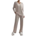 thumbnail image 1 of Enjoytime Womens 2 Piece Outfits Striped V-Neck Long Sleeve Tops Elastic Waist Straight Leg Pants Matching Set Fall Winter Casual Loungewear, 1 of 5
