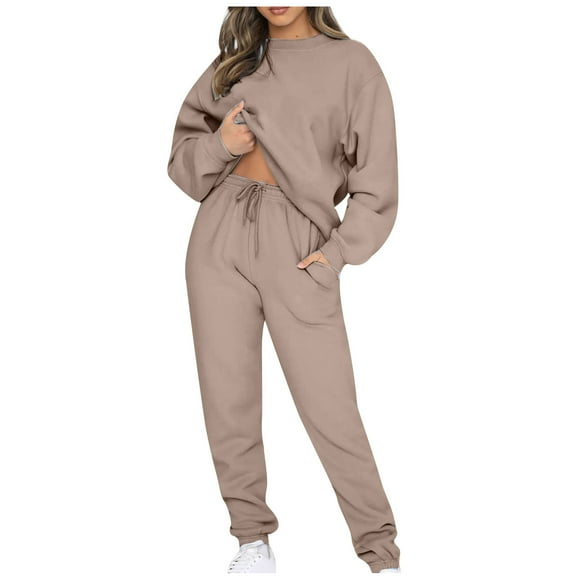 Enjoytime Two Piece Sets for Women Solid Color Long Sleeve Pullover Sweatshirt and Sweatpants Lounge Set Business Casual Sweatsuits