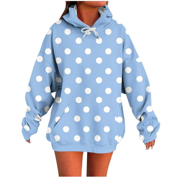 Enjoytime Womens 2025 Hoodies Polka Print Drawstring Hooded Long Sleeve Pullover Sweatshirt with Pockets Casual Long Sleeve Tops Shirts