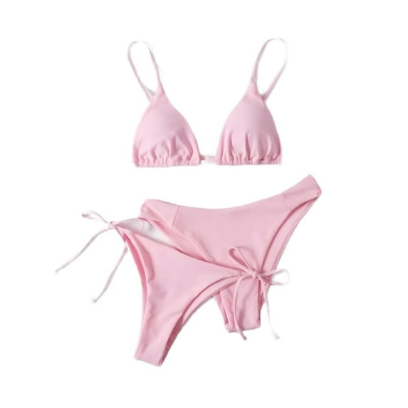 Enjoytime Womens Bathing Suits Solid Color High Cut Tie Side Thong 2 Piece Swimsuit Mid Rise Modest Swimwear 2026