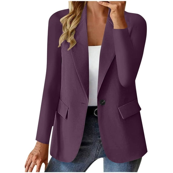 Enjoytime Womens Blazer Business Casual Solid Color Long Sleeve Button Down Lapel Suit Coat Plus Size Womens Clothing