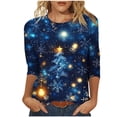thumbnail image 1 of Enjoytime Womens Blouses Casual Christmas Printed Round Neck Plus Size Shirt Fashion Casual 3/4 Sleeve Tops Fashion Clothing 2025 Blue XL, 1 of 5