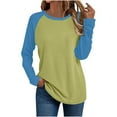 thumbnail image 1 of Enjoytime Womens Blouses Crew Neck 3/4 Sleeve Tops Fashion Patchwork Casual Loose Plus Size Shirts Fall Winter Clothing Yellow S, 1 of 5