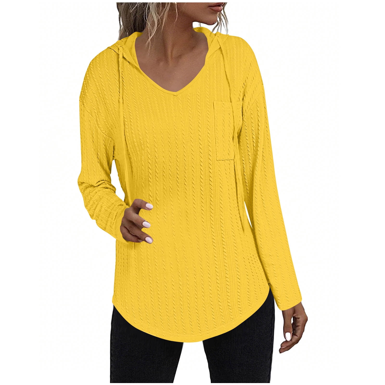 Business Casual Long Sleeve Tie Knot Yellow Cotton Blouses