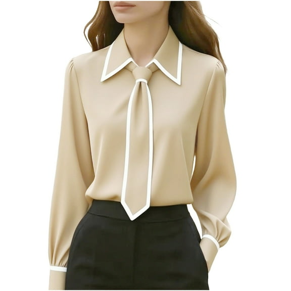 Enjoytime Womens Blouses Solid Color Collared Neck Long Sleeve Tops Fashion Dressy Work Business Casual Shirt