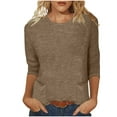 thumbnail image 1 of Enjoytime Womens Blouses Solid Color Round Neck 3/4 Sleeve Shirts Spring Summer Fashion Trendy Work Basic Tops Khaki XXL, 1 of 4