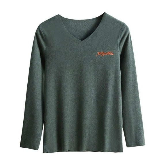 Enjoytime Womens Blouses Solid Color Round Neck Fleece Thermal Undershirt Fall Winter Long Sleeve Tops Fashion Plus Size Womens Clothing Green XXXL