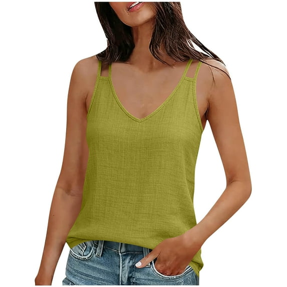 Enjoytime Womens Blouses Solid Color V-Neck Sleeveless Tank Tops 2026 Spring Summer Casual Fashion Clothing Yellow XL