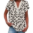 thumbnail image 1 of Enjoytime Womens Blouses Vintage Printed V-Neck Short Sleeve Shirts Spring Summer Business Casual Plus Size Womens Tops Khaki L, 1 of 6