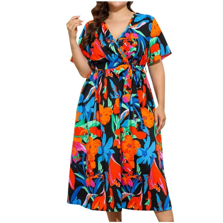 Plus Size Print Printing V Neck Printed Dress Dresses Plus Size Print Printing V Neck Printed Dress Dresses