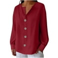 thumbnail image 1 of Enjoytime Womens Button Down Shirt Solid Color V-Neck Long Sleeve Tops Loose Business Casual Blouses, 1 of 6